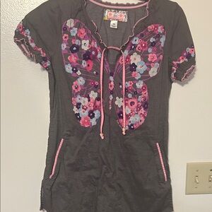 Koi Floral Gray and Pink Tunic